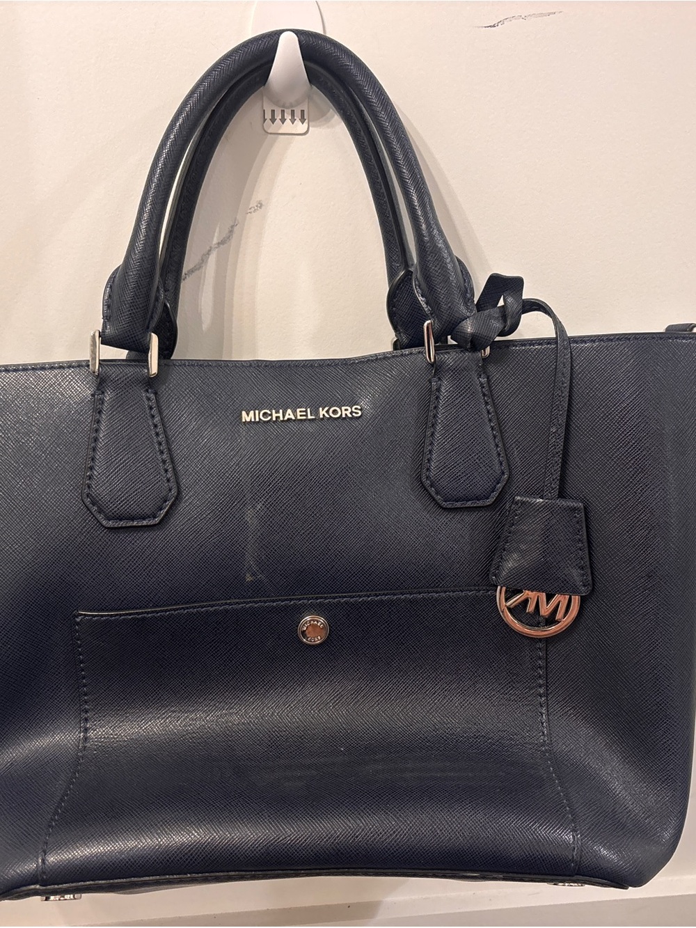 Michael Kors Navy Saffiano Leather Satchel with MK Charm